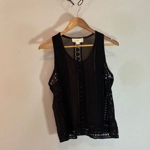 Nicole Miller, small, black, sheer and embroidered blouse, sleeveless